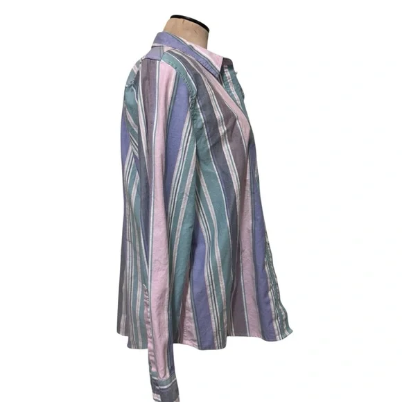 L.L. Bean women’s  Striped Shirt - Purple, Green, and Gray LP - Picture 2 of 7